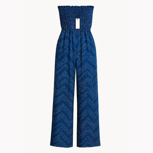 Diane Von Furstenberg Blue and White Strapless Jumpsuit